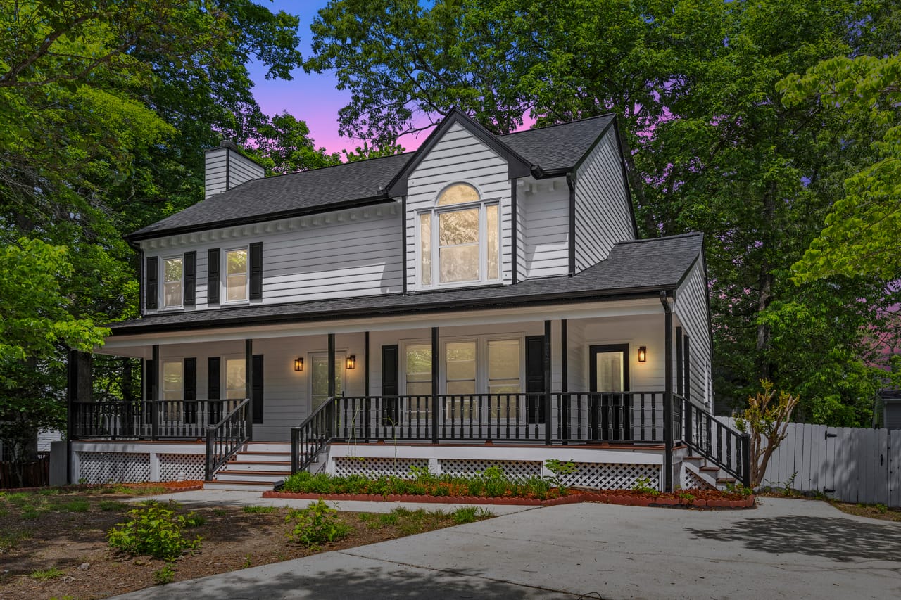 Front elevation at twilight